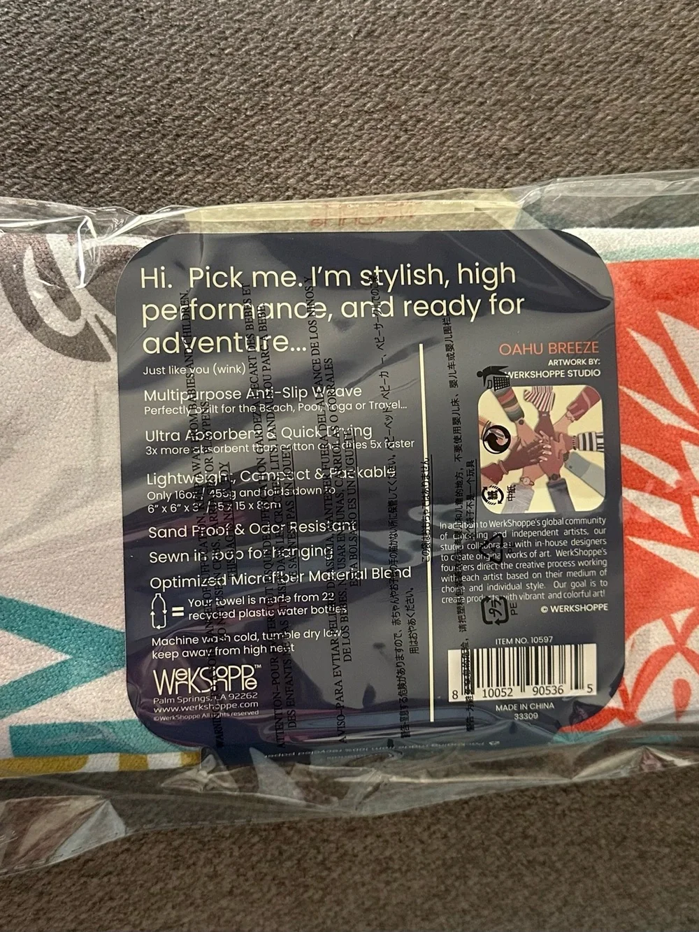 Wekstapp Reversible Microfiber Go Big Towel - Teal, White, Yellow, Brown